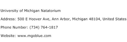 University of Michigan Natatorium Address Contact Number