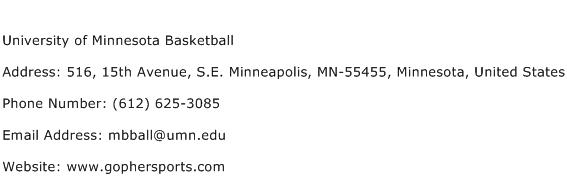 University of Minnesota Basketball Address Contact Number