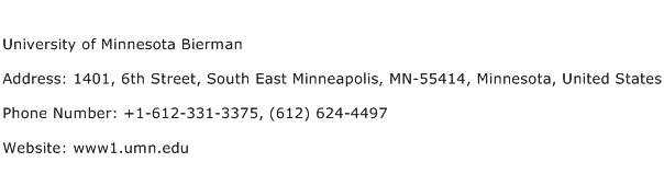 University of Minnesota Bierman Address Contact Number