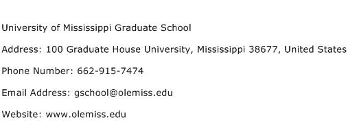 University of Mississippi Graduate School Address Contact Number