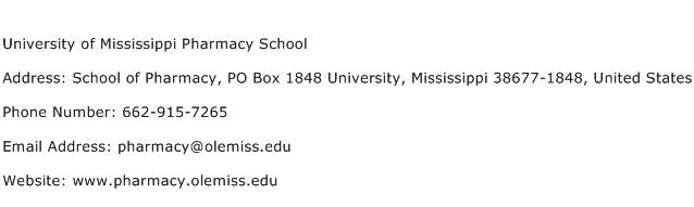 University of Mississippi Pharmacy School Address Contact Number