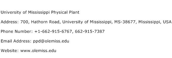 University of Mississippi Physical Plant Address Contact Number