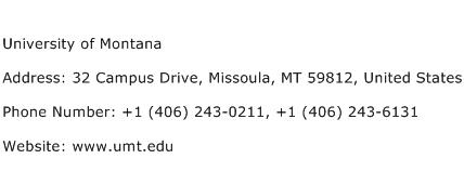 University of Montana Address Contact Number