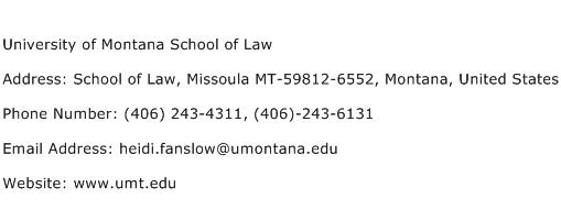 University of Montana School of Law Address Contact Number