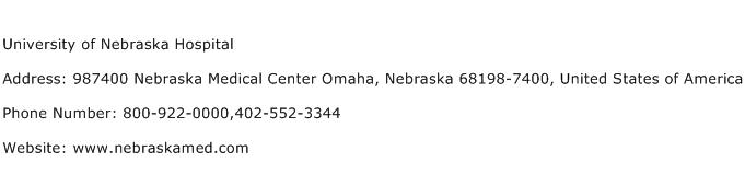 University of Nebraska Hospital Address Contact Number
