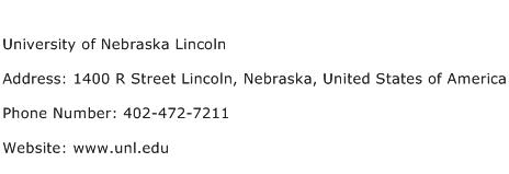 University of Nebraska Lincoln Address Contact Number