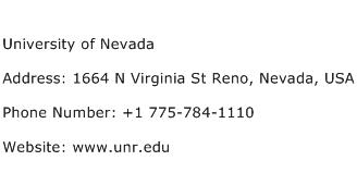 University of Nevada Address Contact Number