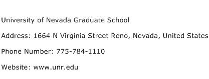 University of Nevada Graduate School Address Contact Number