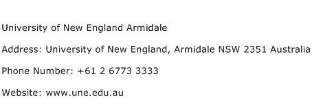 University of New England Armidale Address Contact Number