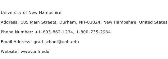 University of New Hampshire Address Contact Number