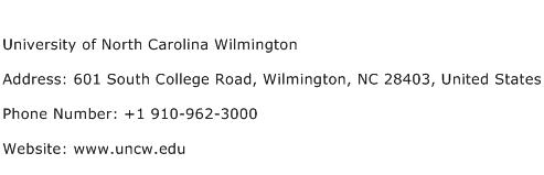 University of North Carolina Wilmington Address Contact Number