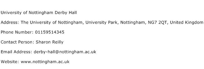 University of Nottingham Derby Hall Address Contact Number