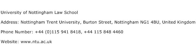 University of Nottingham Law School Address Contact Number