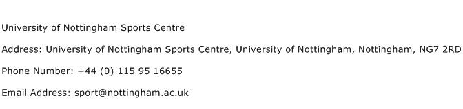 University of Nottingham Sports Centre Address Contact Number