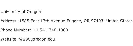University of Oregon Address Contact Number