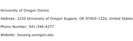 University of Oregon Dorms Address Contact Number