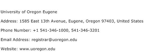 University of Oregon Eugene Address Contact Number