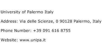 University of Palermo Italy Address Contact Number