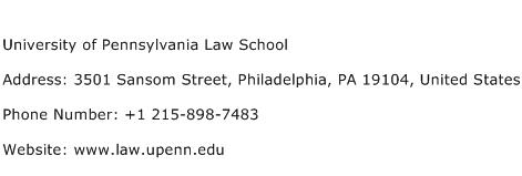 University of Pennsylvania Law School Address Contact Number