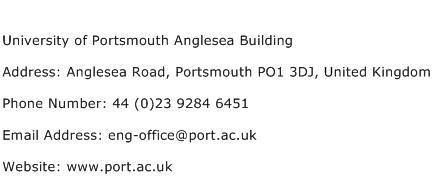 University of Portsmouth Anglesea Building Address Contact Number
