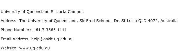 University of Queensland St Lucia Campus Address Contact Number
