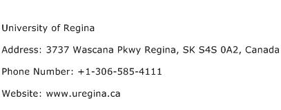 University of Regina Address Contact Number