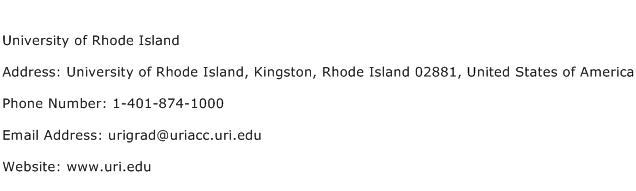 University of Rhode Island Address Contact Number