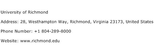 University of Richmond Address Contact Number
