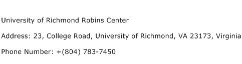 University of Richmond Robins Center Address Contact Number