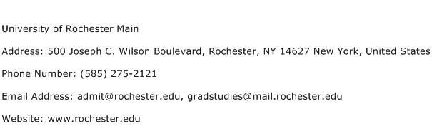 University of Rochester Main Address Contact Number