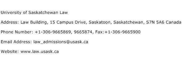 University of Saskatchewan Law Address Contact Number