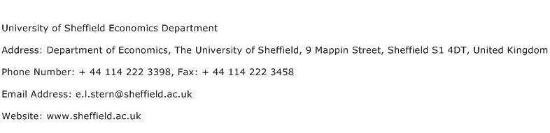 University of Sheffield Economics Department Address Contact Number