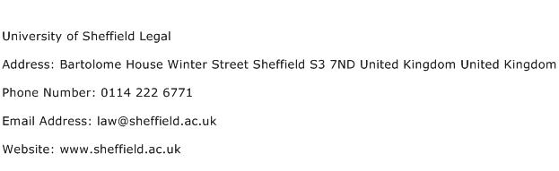 University of Sheffield Legal Address Contact Number