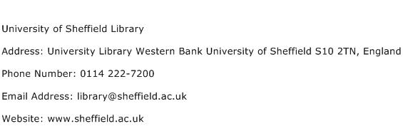 University of Sheffield Library Address Contact Number