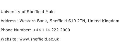 University of Sheffield Main Address Contact Number