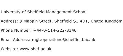 University of Sheffield Management School Address Contact Number