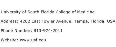 University of South Florida College of Medicine Address Contact Number