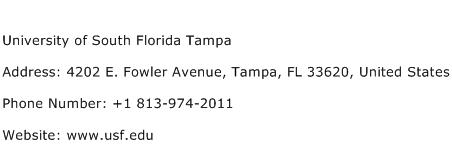 University of South Florida Tampa Address Contact Number