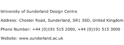 University of Sunderland Design Centre Address Contact Number