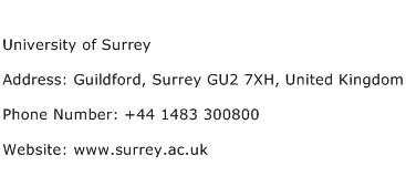 University of Surrey Address Contact Number
