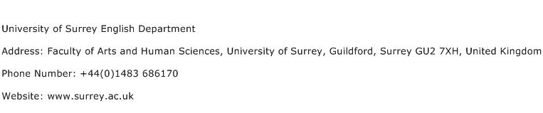University of Surrey English Department Address Contact Number