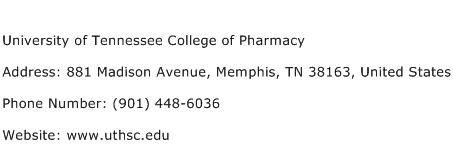 University of Tennessee College of Pharmacy Address Contact Number