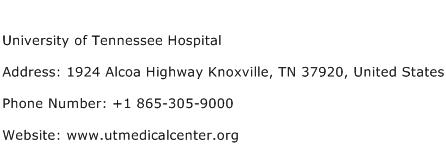 University of Tennessee Hospital Address Contact Number