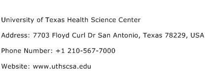 University of Texas Health Science Center Address Contact Number