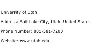 University of Utah Address Contact Number