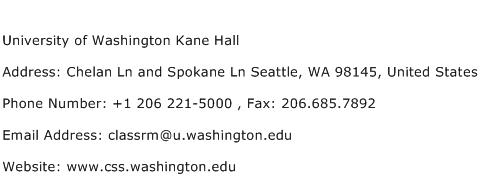 University of Washington Kane Hall Address Contact Number