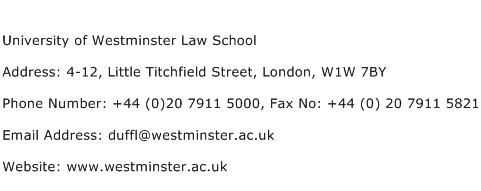 University of Westminster Law School Address Contact Number