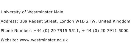 University of Westminster Main Address Contact Number