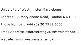 University of Westminster Marylebone Address Contact Number