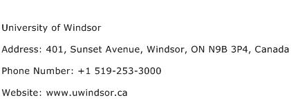 University of Windsor Address Contact Number